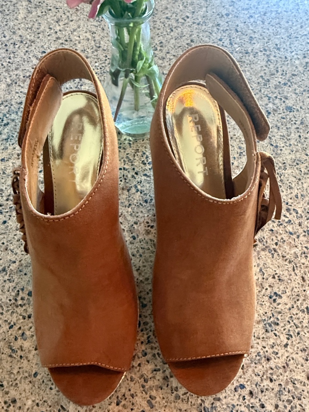 Report Tan Suede Open-Toe Slingback Mules